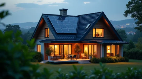 Conceptuele weergave van een moderne slimme woning met geïntegreerde duurzame technologieën en energiebesparing